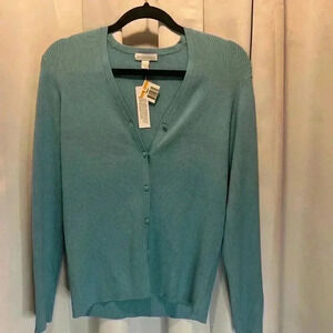 Charter Club Cardigan Womens small Blue Silk Tight Knit Sweater Button Front nwt